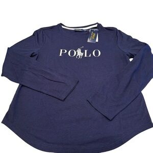 Polo Ralph Lauren Women’s Navy Blue Long Sleeve Top W/Large Polo Logo Sz S NWT